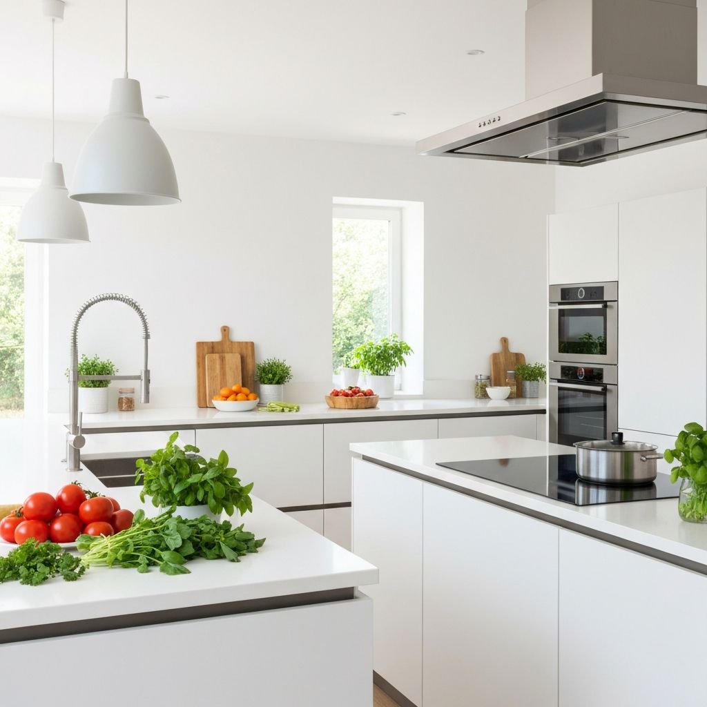 Modernt och rent kök med färska ingredienser