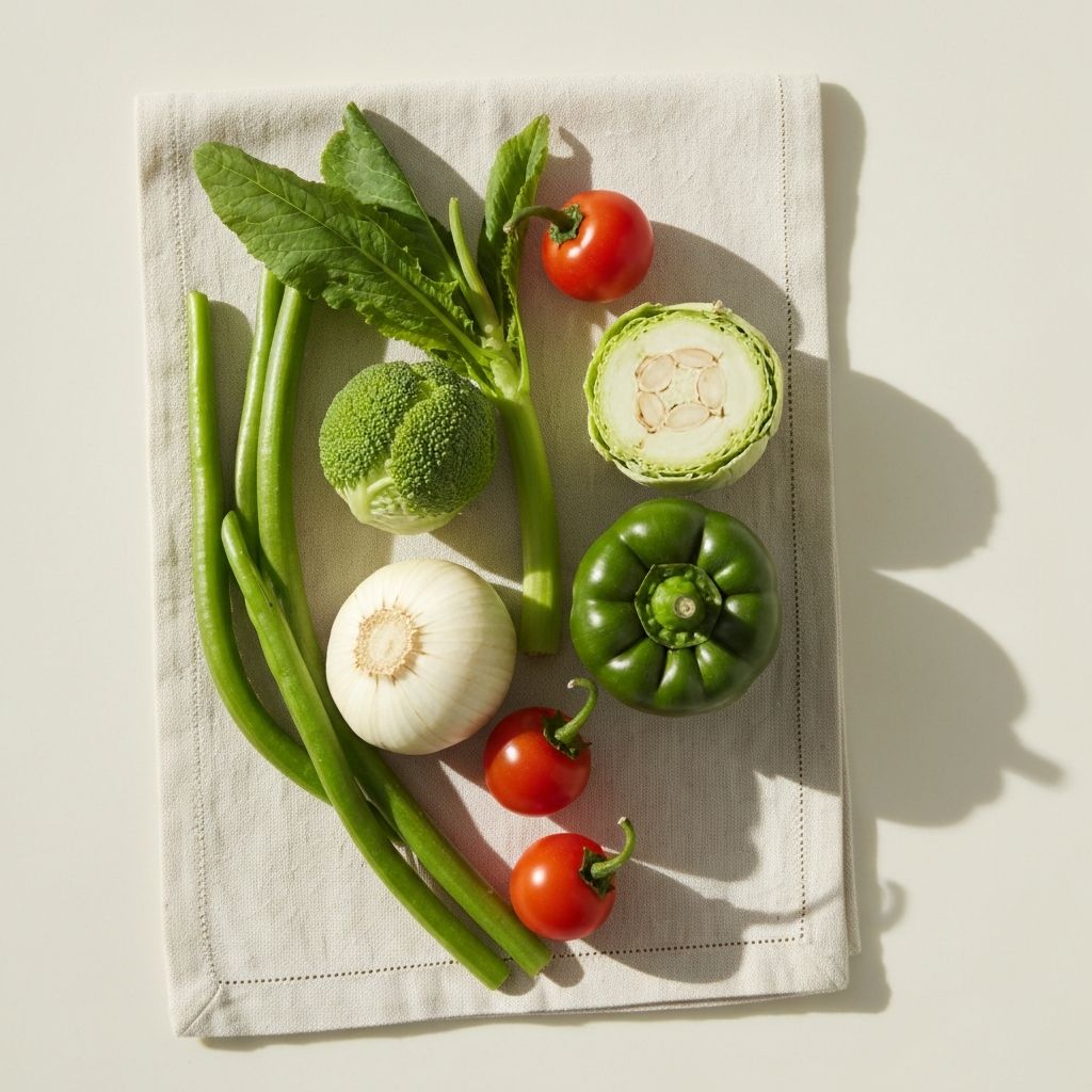 Säsongens färska grönsaker på linne